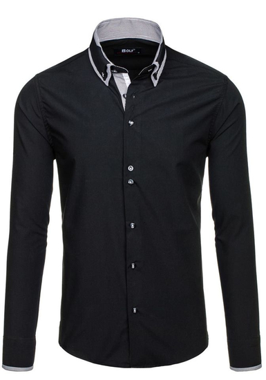 Camicia elegante a manica lunga da uomo nera Bolf 6929-A
