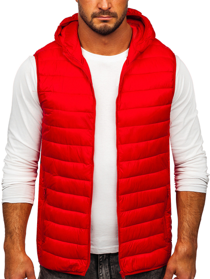 Gilet trapuntato da uomo con cappuccio in colore rosso Bolf LY36