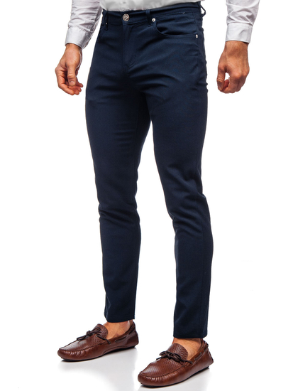 Pantaloni in tessuto tipo chinos da uomo blu Bolf 0004