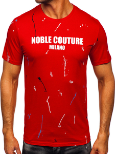 Uomo T-shirt in cotone con stampa Rosso Bolf MPO3443