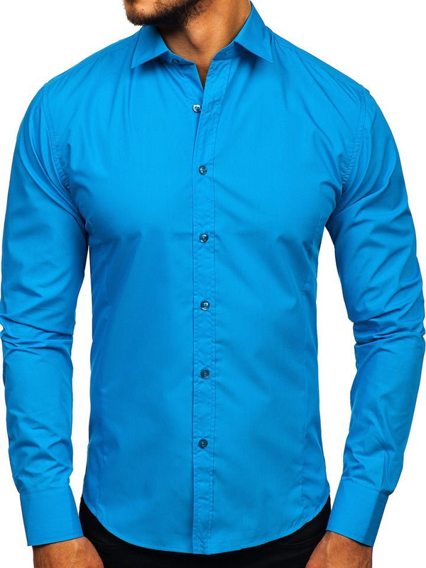 Camicia elegante da uomo turchese a maniche lunghe Bolf 1703