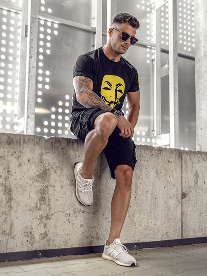 T-shirt con stampa da uomo nera Bolf 14400A