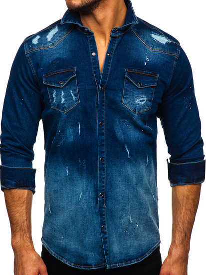 Camicia in denim a manica lunga da uomo blu Bolf R802