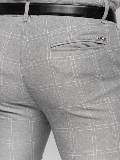 Uomo Pantaloni eleganti a quadri Grigio-Bianco Bolf 0036