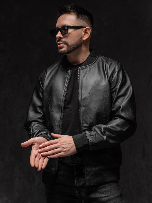 Giacca in pelle bomber da uomo nero Bolf 3A66A1