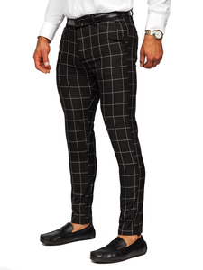 Uomo Pantaloni eleganti a quadri Nero Bolf 0040