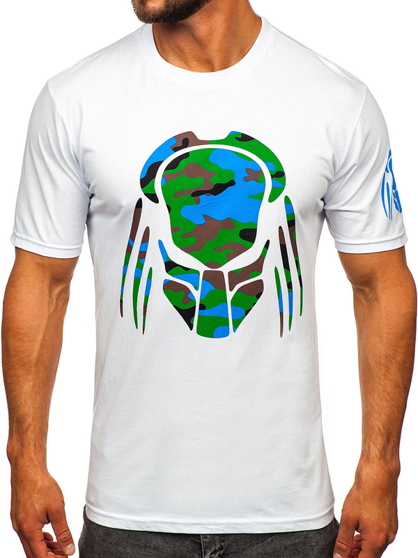 T-shirt da uomo in cotone bianco con stampa Bolf 192379-1