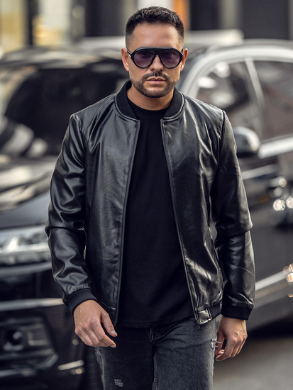 Giacca in pelle tipo bomber da uomo nera Bolf 6803A