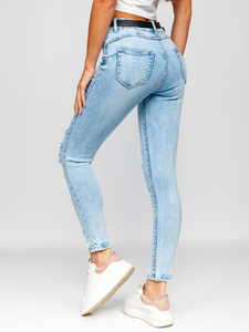 Pantaloni in jeans Push Up con catena e marsupio da donna azzurri Bolf A20-2A