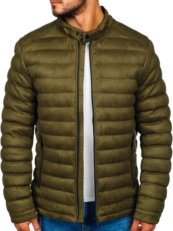 Giacca in pelle mezza stagione con trapuntature da uomo khaki Bolf 5586