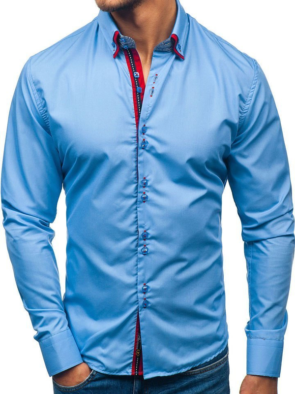 Camicia elegnate a manica lunga da uomo celeste Bolf 2785