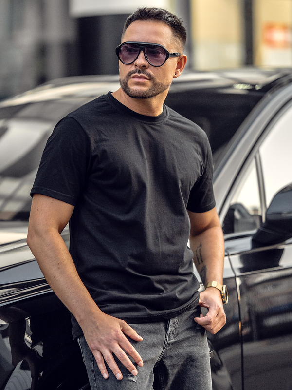 T-shirt nera da uomo in cotone tinta unita Bolf 14291A