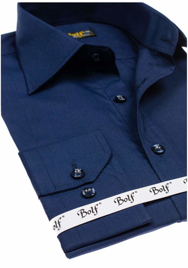 Camicia elegante da uomo blu navy a maniche lunghe Bolf 1703
