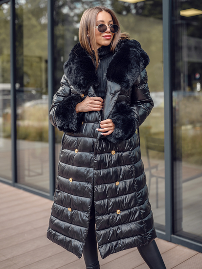 Giubbotto invernale lungo trapuntato cappotto con cappuccio da donna nero Bolf 5M3160