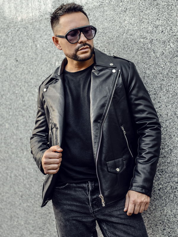 Giacca in pelle tipo chiodo da uomo nera Bolf 11Z8014