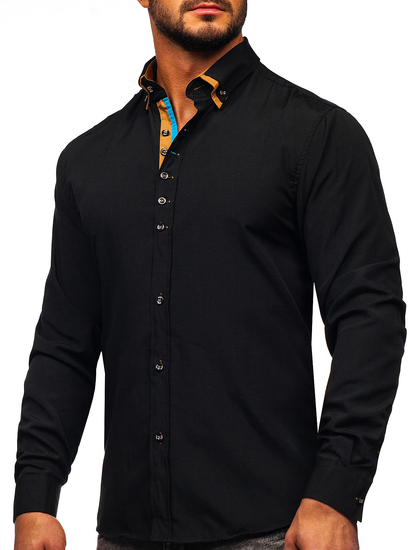Camicia elegante a manica lunga da uomo nera Bolf 3708-1
