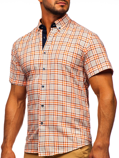Camicia a manica corta a quadri da uomo arancione Bolf 201501