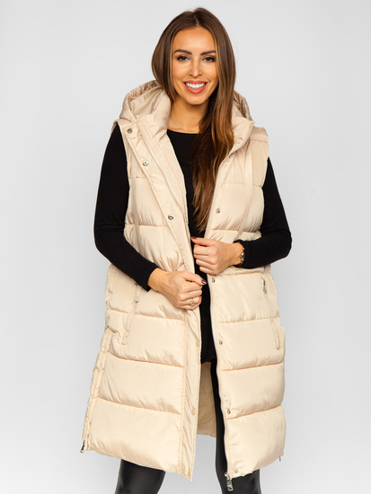 Gilet lungo trapuntato oversize da donna beige Bolf 81276