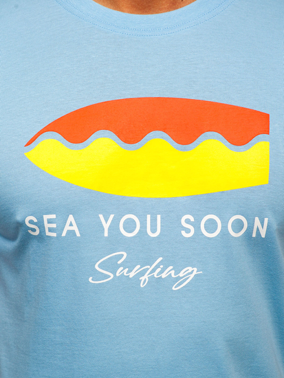 Uomo T-shirt in cotone con stampa Blu Bolf MPO3457