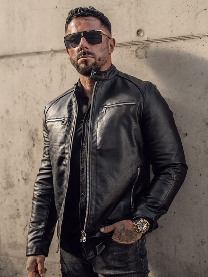 Giacca in pelle da uomo nera Bolf 11Z8003