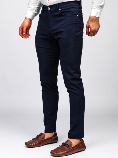 Pantaloni in tessuto tipo chinos da uomo blu Bolf 0004