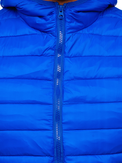Gilet trapuntato da uomo con cappuccio in colore blu cobalto Bolf LY36