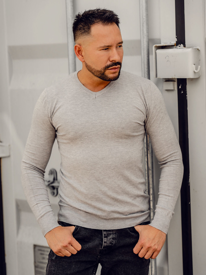 Uomo Maglione con scollo a V Grigio Chiaro Bolf YY03