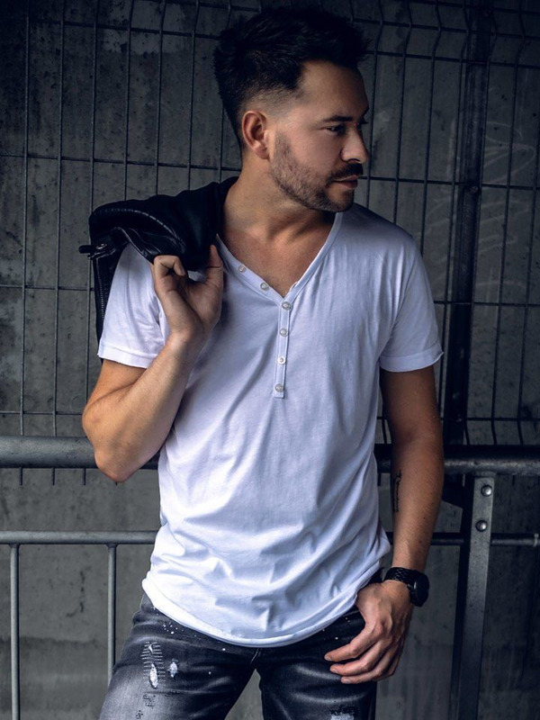 T-shirt da uomo bianca in cotone tinta unita con scollo a V Bolf 4049A2