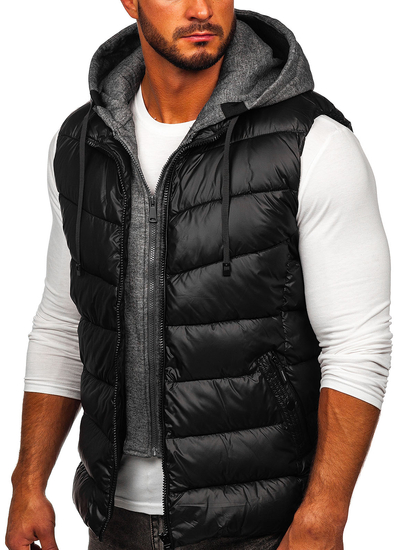 Gilet con cappuccio da uomo nero Bolf 2909