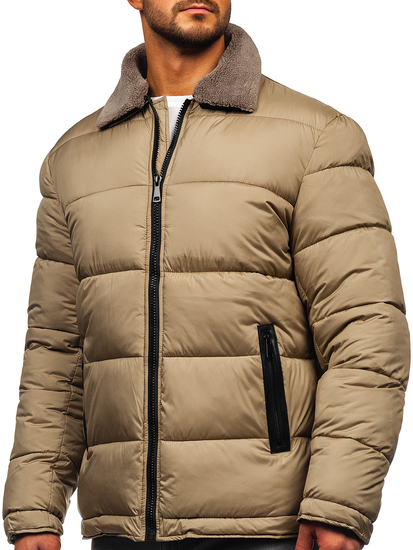 Uomo Giubbotto invernale di mezza stagione con pelliccia Beige Bolf 31M5010