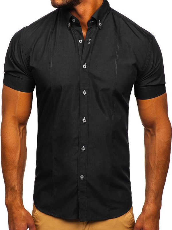 Camicia elegante a manica corta da uomo nera Bolf 5535