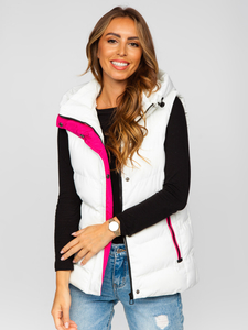 Gilet lungo trapuntato con cappuccio da donna bianco Bolf 7051