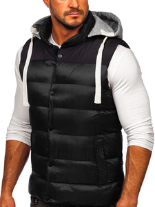 Gilet trapuntato da uomo con cappuccio in colore nero Bolf 13078