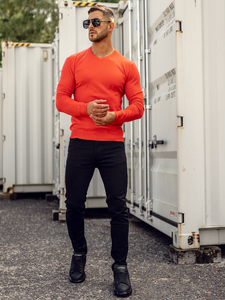 Uomo Maglione con scollo a V Arancione Bolf YY03