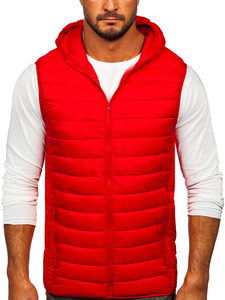 Gilet trapuntato da uomo con cappuccio in colore rosso Bolf LY36