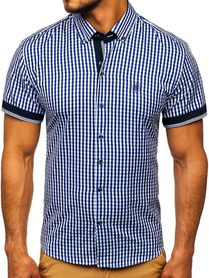 Camicia a scacchi a manica corta da uomo bluette Bolf 4510