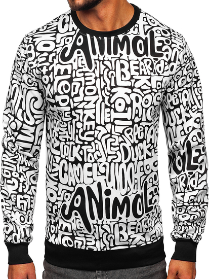 Felpa con stampa senza cappuccio da uomo nero-bianca Bolf 8B1131