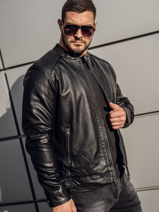 Giacca isolata in pelle tipo biker da uomo nera Bolf 92532