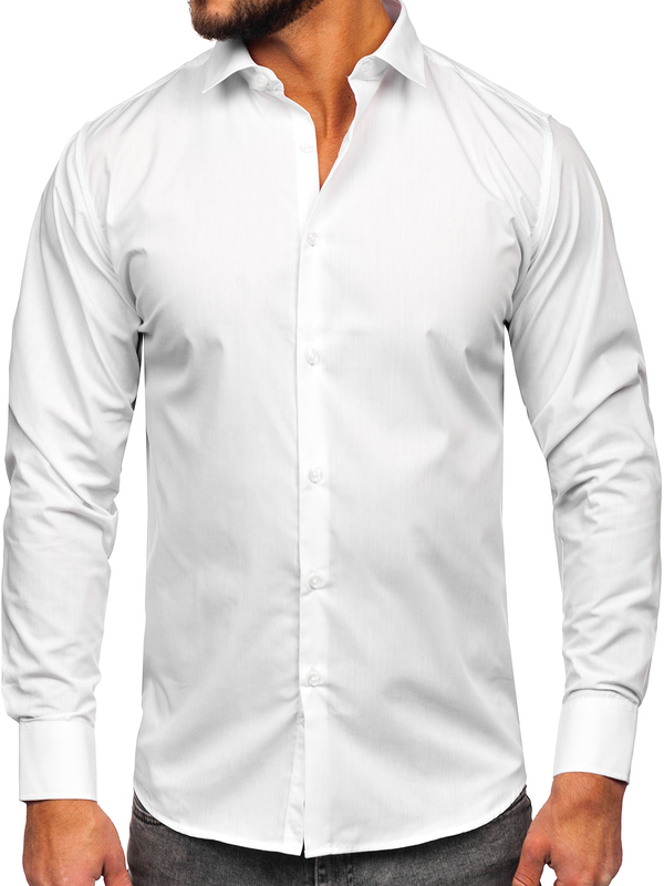 Camicia elegante a manica lunga tipo slim fit da uomo bianca Bolf MS13