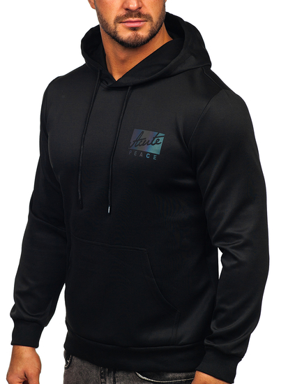 Felpa con stampa con cappuccio da uomo nera Bolf HY971