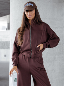 Completo due pezzi con felpa con zip da donna cioccolato Bolf 821109