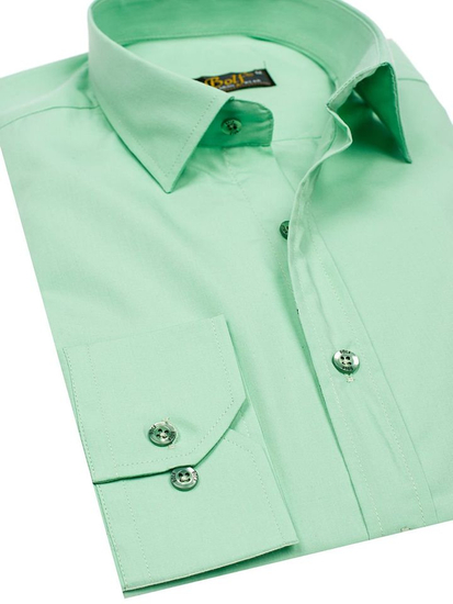 Camicia elegante da uomo verde menta a maniche lunghe Bolf 1703