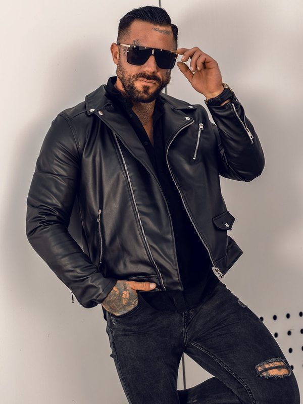 Giacca in pelle tipo aviatore da uomo nera Bolf 0006-B