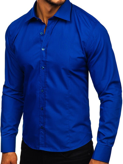 Camicia elegante da uomo blu fiordaliso a maniche lunghe Bolf 1703