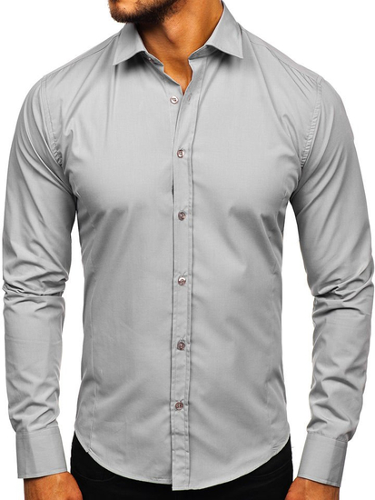 Camicia elegante da uomo grigia a maniche lunghe Bolf 1703