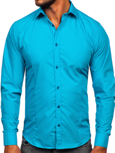 Camicia elegante da uomo turchese chiaro a maniche lunghe Bolf 1703