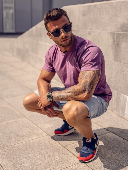 T-shirt da uomo in cotone viola Bolf 192397A