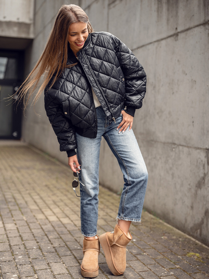 Giacca bomber trapuntata da donna nero Bolf J9089