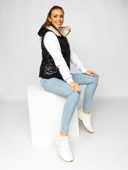Gilet trapuntato con cappuccio da donna nero Bolf 81257