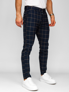 Uomo Pantaloni eleganti a quadri Blu scuro Bolf 184177